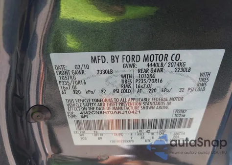 2010 Mercury Mariner Premier из США, поврежденный, VIN 4M2CN8H70AKJ18421